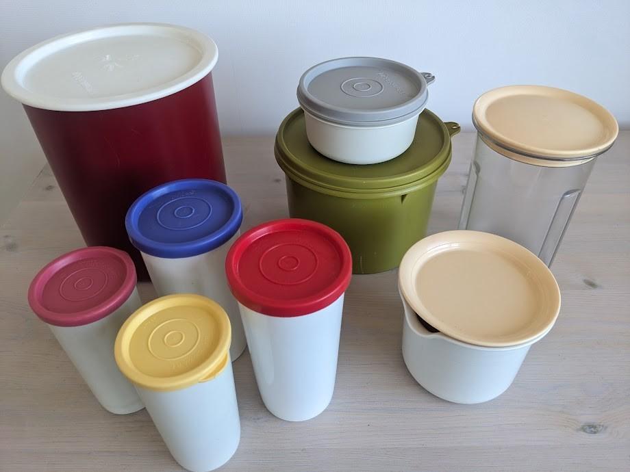 Diverse Tupperware beker, bak, bus, opbergbak, bewaar bus, Ophalen of Verzenden, Gebruikt, Geel, Overige typen