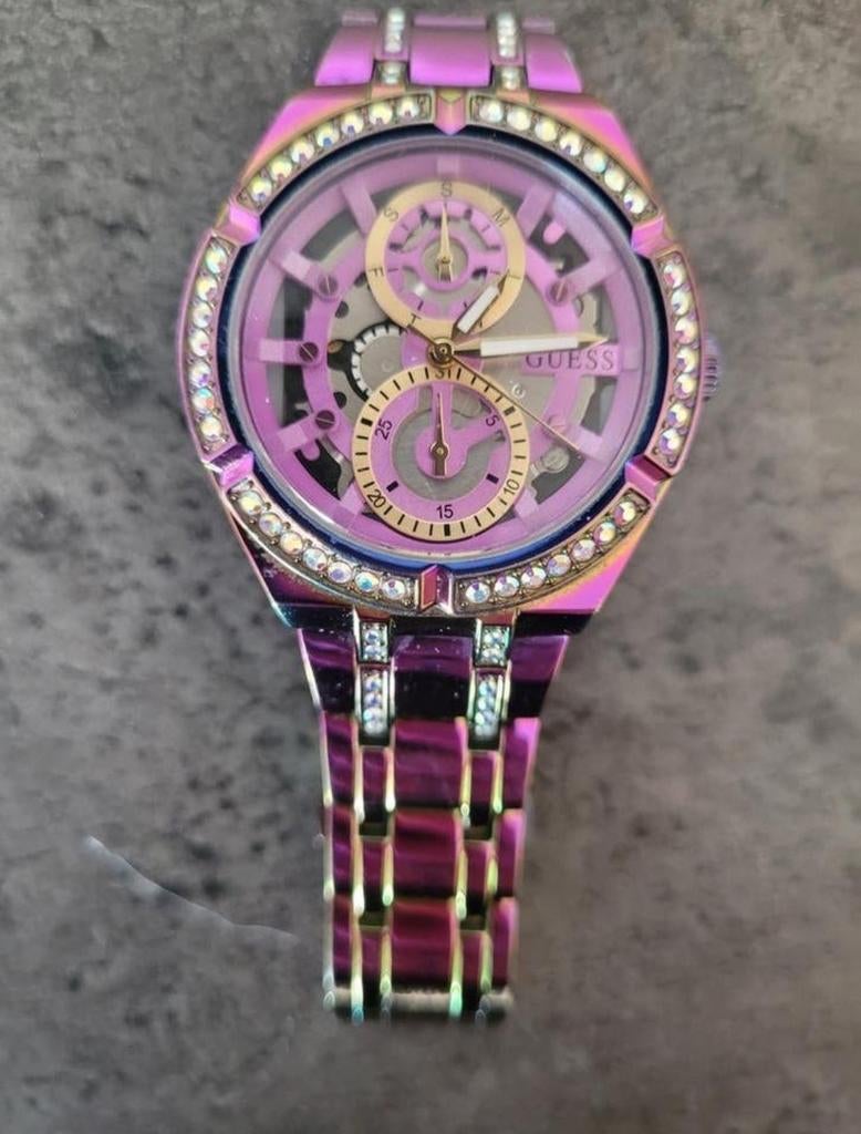 Guess Dames Horloge Regenboogkleurig met Strass, Ophalen