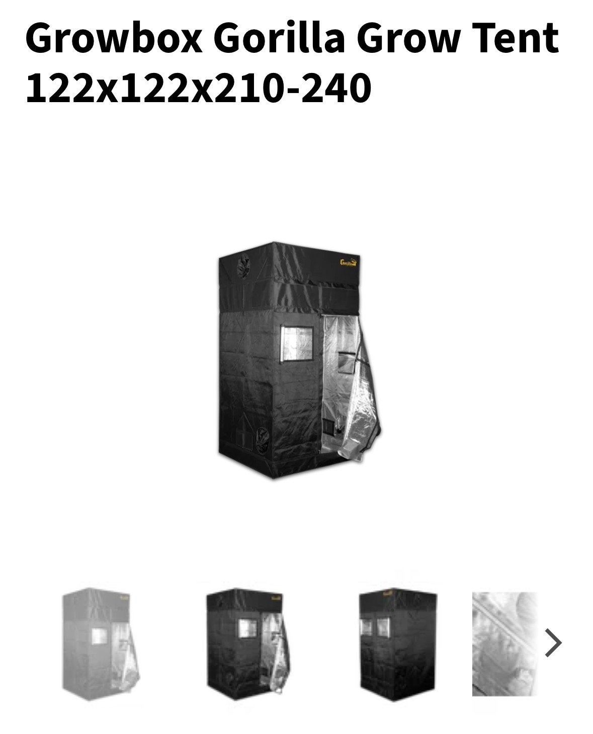 Gorilla Grow Tent 122x122x210-240, Ophalen, Zo goed als nieuw, Kweektent