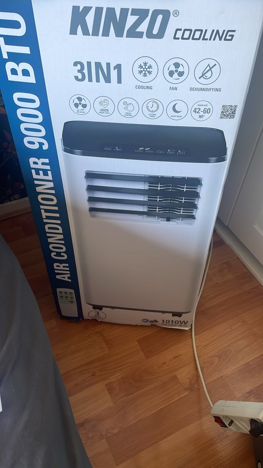 Kinzo Mobiele Airco 9000 BTU - 3-in-1 Koelen, Ventileren, On, Witgoed en Apparatuur, Airco's, Ophalen, Minder dan 60 m³, 2 snelheden