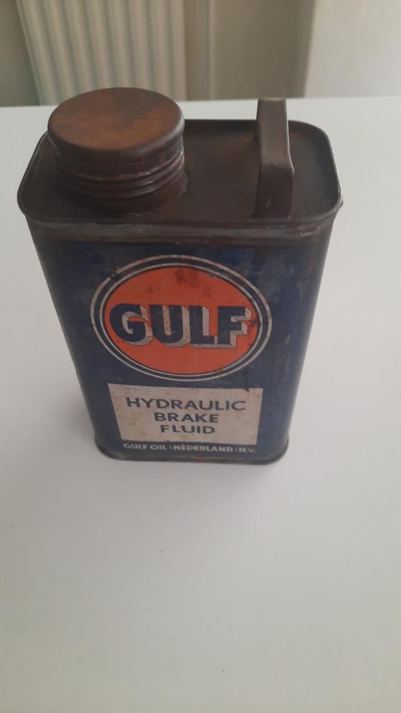 Vintage Gulf Hydraulische Remvloeistof Blik - Oldtimer, Ophalen, Gebruikt, Overige automerken