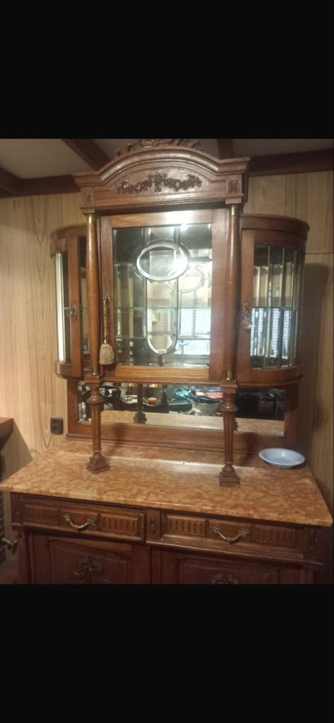 Antieke houten buffetkast dressoir met spiegel en commode, Ophalen of Verzenden