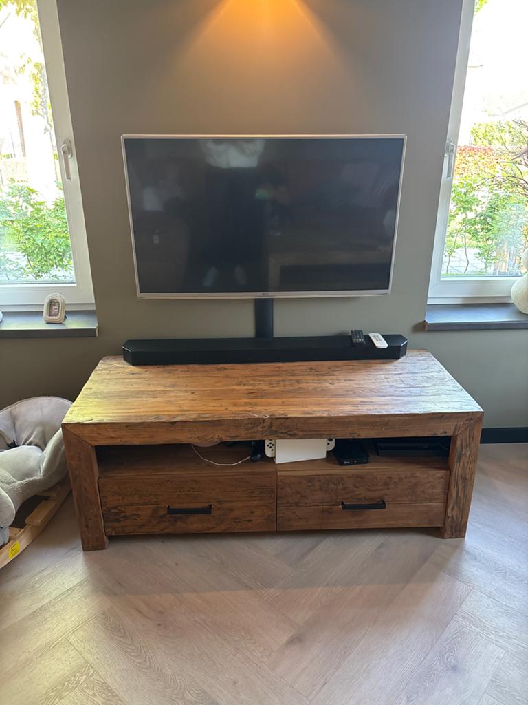 Tv meubel teakhout 130x55x48, Ophalen, Gebruikt, 100 tot 150 cm, Teakhout