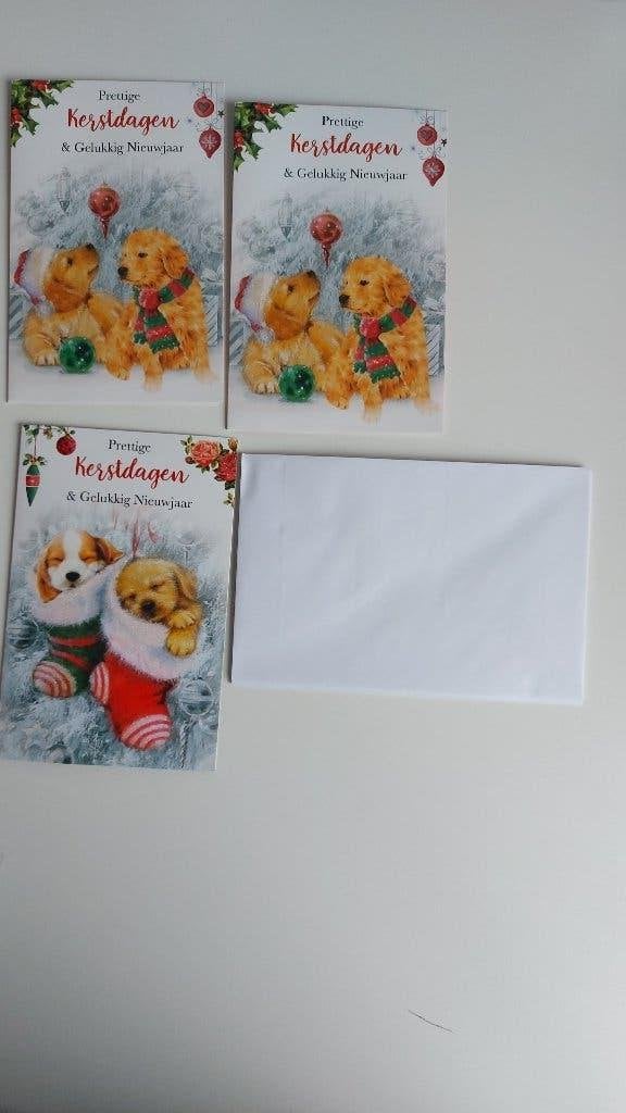 Kerstkaarten met hondjes 3 x met envelop, Diversen, Kerst, Ophalen of Verzenden, Nieuw