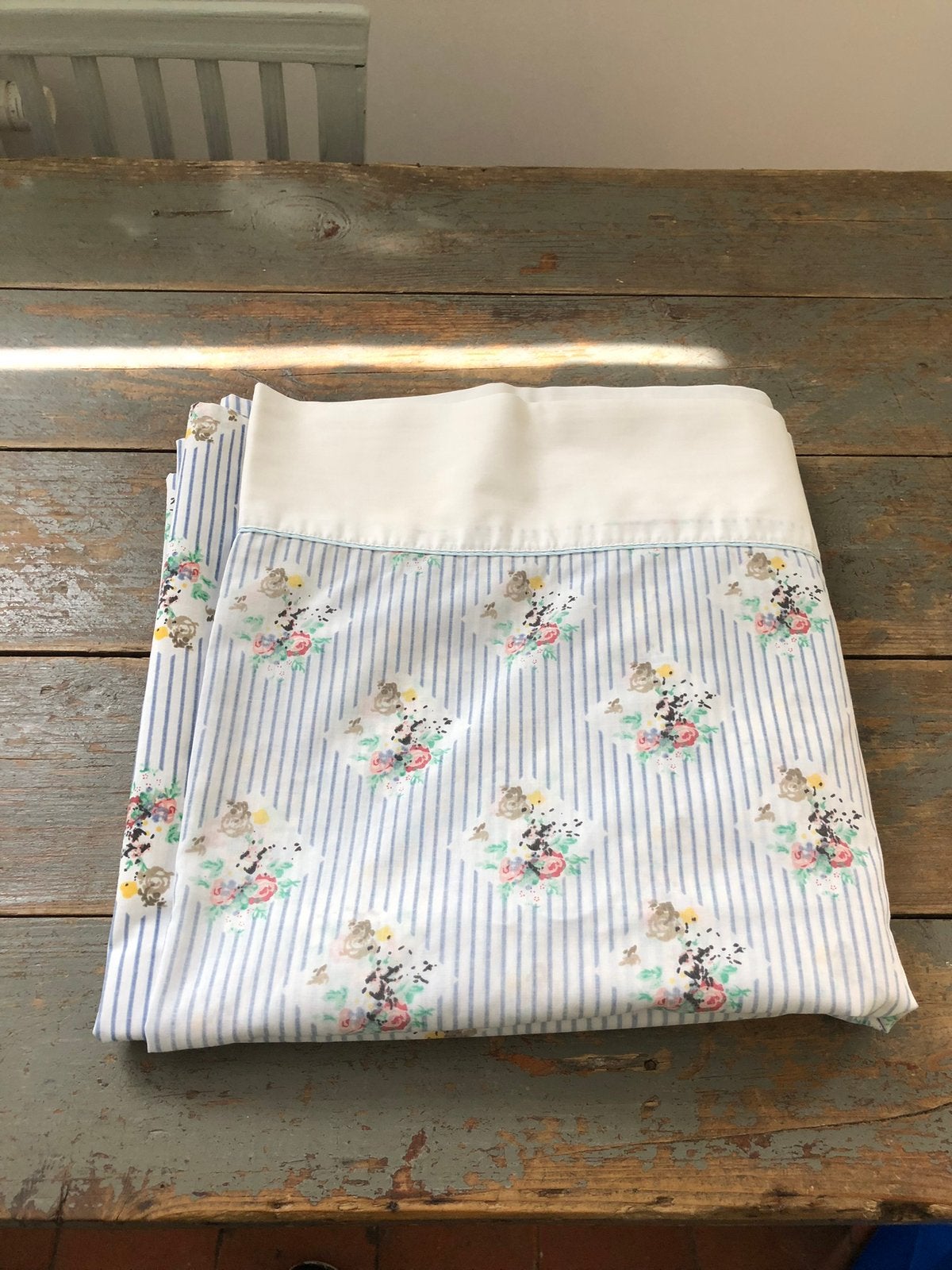 VINTAGE LAKEN RETRO GESTREEPT PATROON BED GROOT, Blauw, Overige typen, Tweepersoons, Ophalen of Verzenden