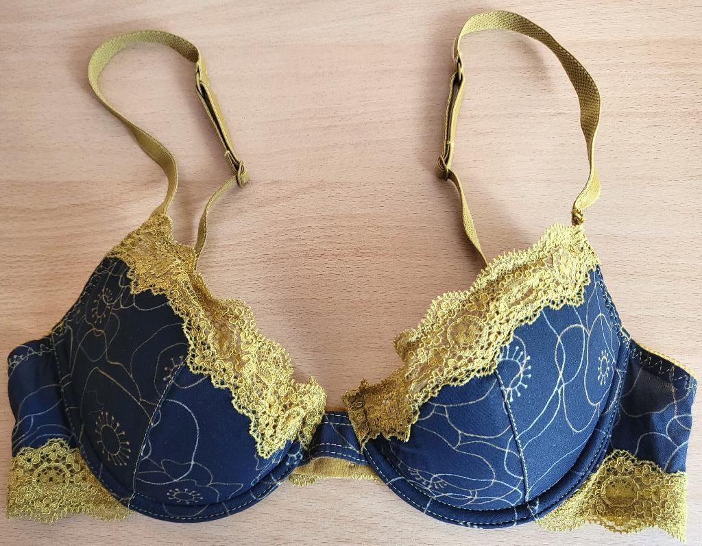 Princesse Tam Tam - 70B - Merk bh met okergeel kant, Princesse Tamtam, Ophalen of Verzenden, Zwart, BH