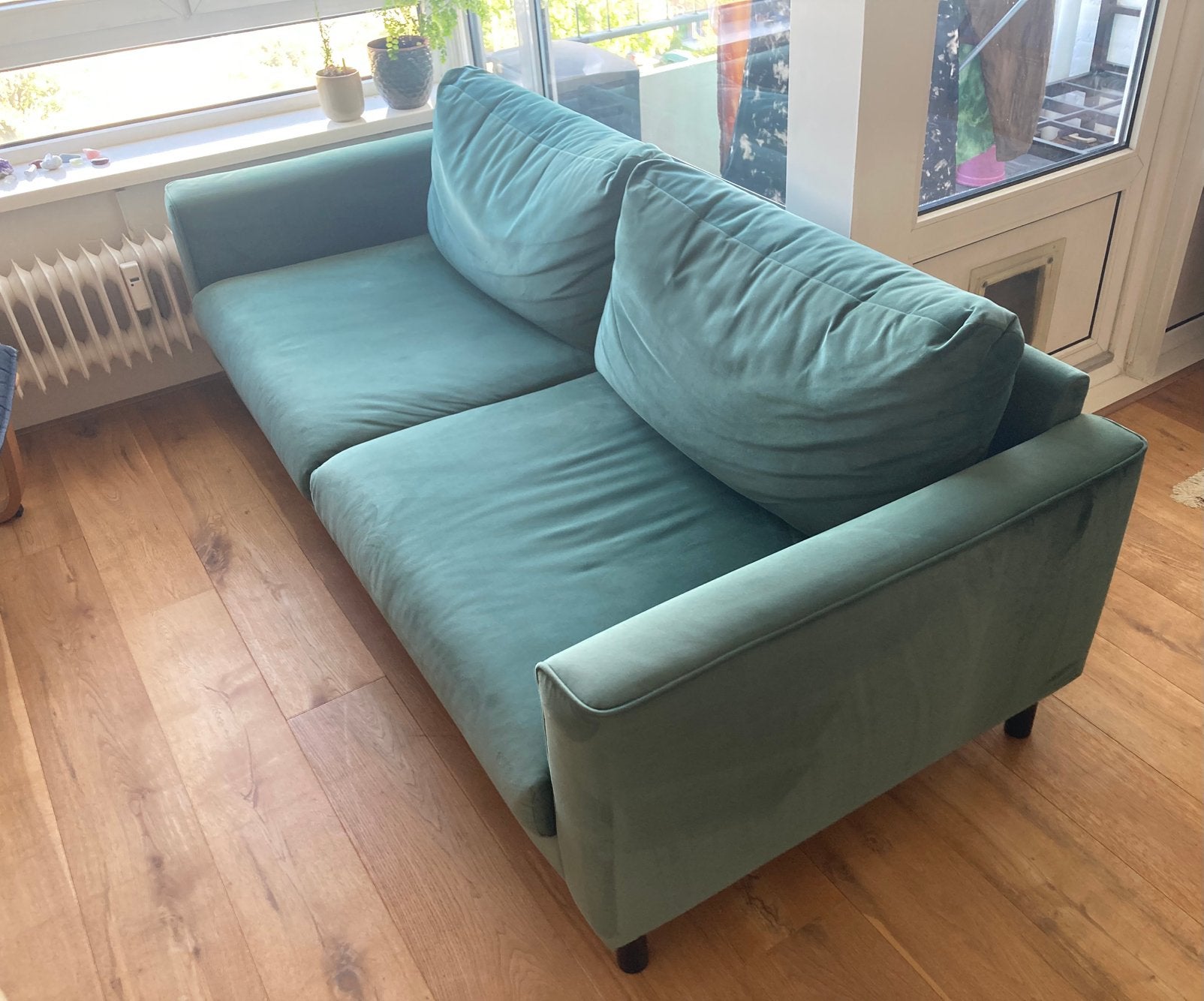 Bank Visby velours groen Kwantum, gebruikt, Ophalen, Gebruikt, Tweepersoons, 75 tot 100 cm