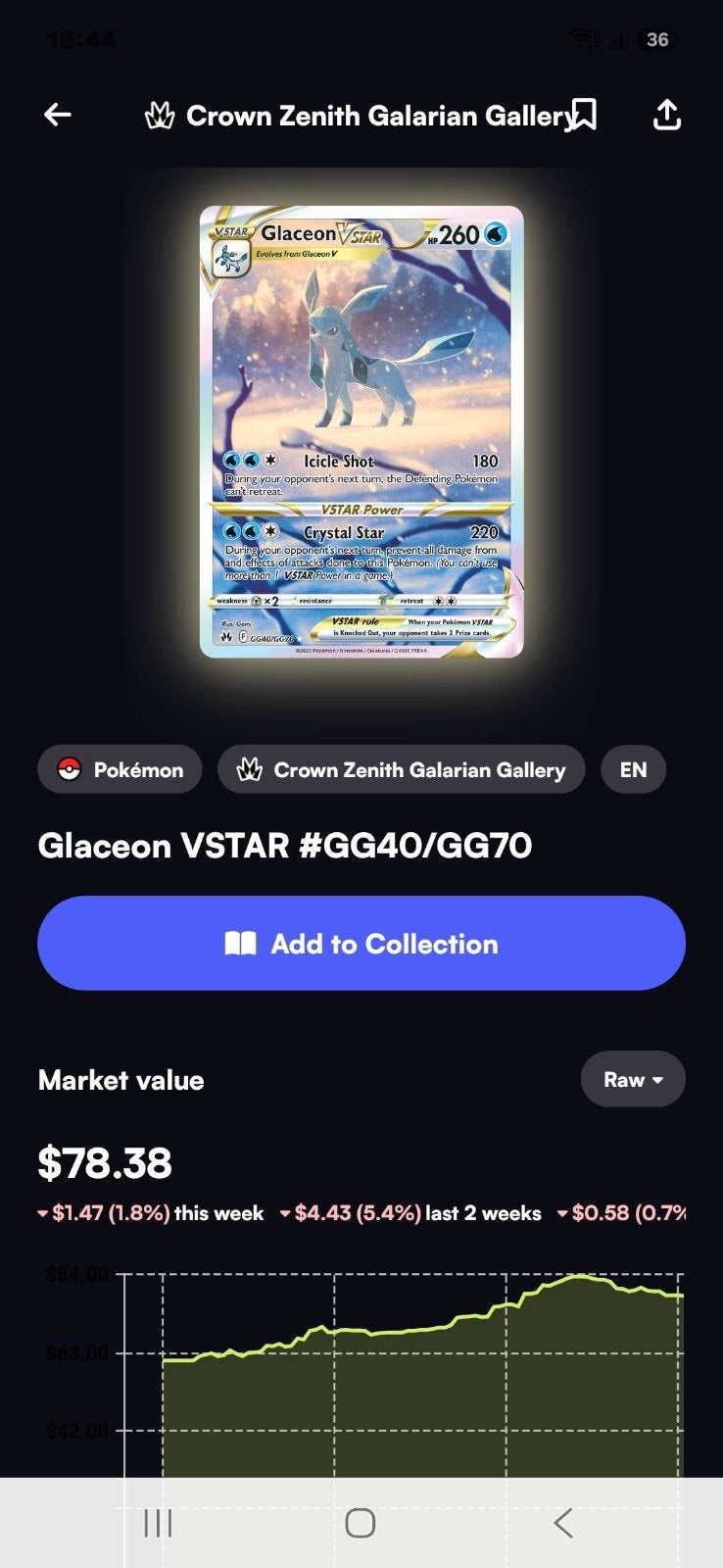 Pokemon kaart Glaceon, Ophalen of Verzenden