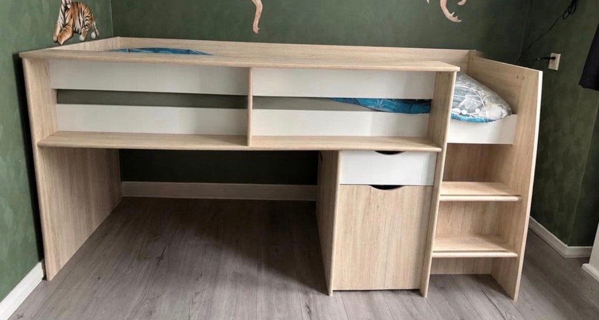 Half Hoogslaper met opbergruimte, Ophalen, 85 tot 100 cm, Zo goed als nieuw, Hoogslaper of Stapelbed