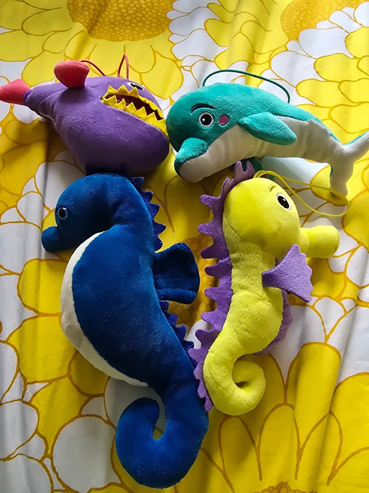 4 leuke knuffels zeedieren: zeepaardjes, dolfijn en vis, Overige merken, Overige karakters, Overige typen, Blauw