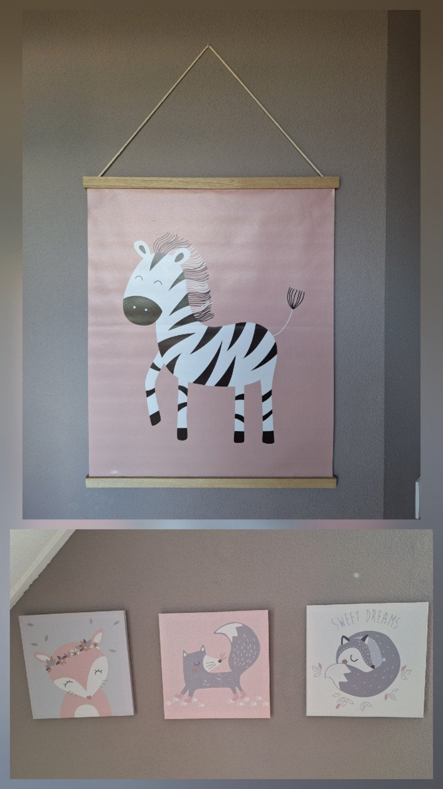 Kinderkamer decoratie Zebra poster Vossen canvas schilderij, Ophalen of Verzenden, Zo goed als nieuw, Wanddecoratie