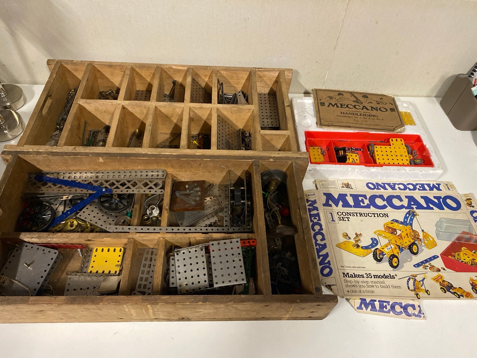 Vintage Meccano constructiespeelgoed in houten kist, Ophalen of Verzenden