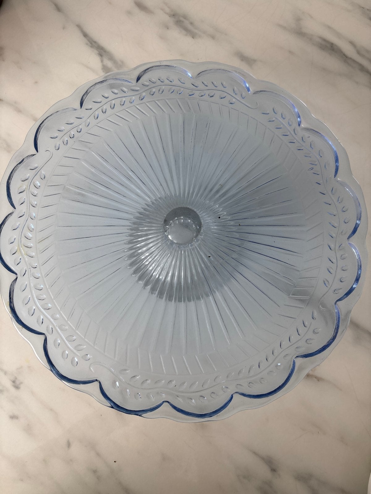 Vintage blauwe glazen taartschaal op voet, Ophalen of Verzenden