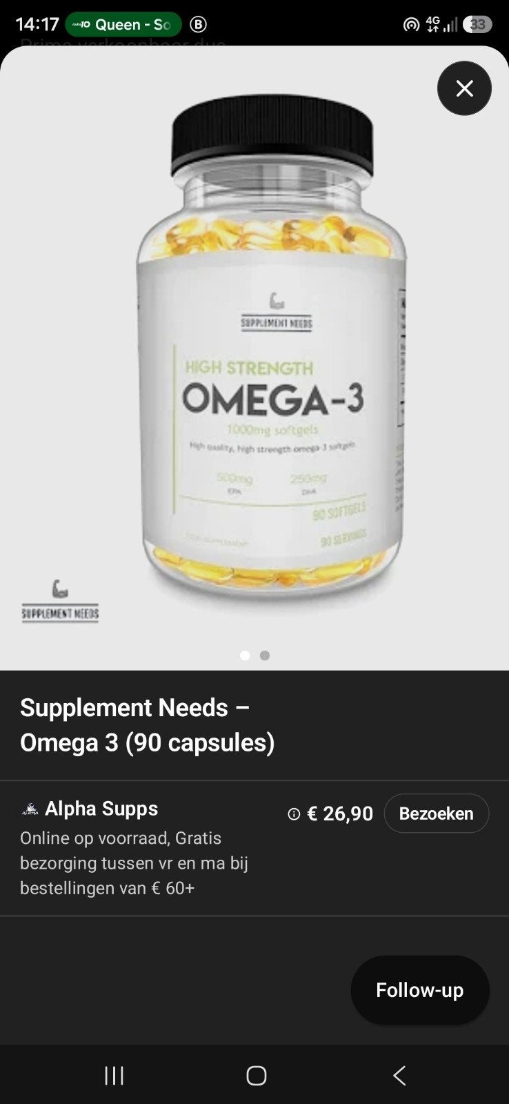 Supplement Needs Omega 3 High Strength – 90 capsules – Nieuw, Overige typen, Nieuw, Ophalen of Verzenden, Babijhandel@gmail.com