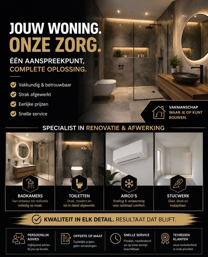 Renovatie & Verbouwing | Badkamer | WC | Stucwerk | Airco