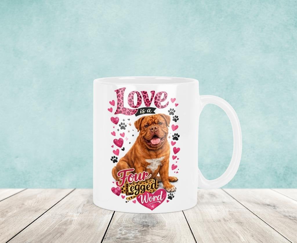 Love is a Four Legged Word - Bordeaux Dog Mok, Verzenden, Keramiek, Nieuw, Overige stijlen