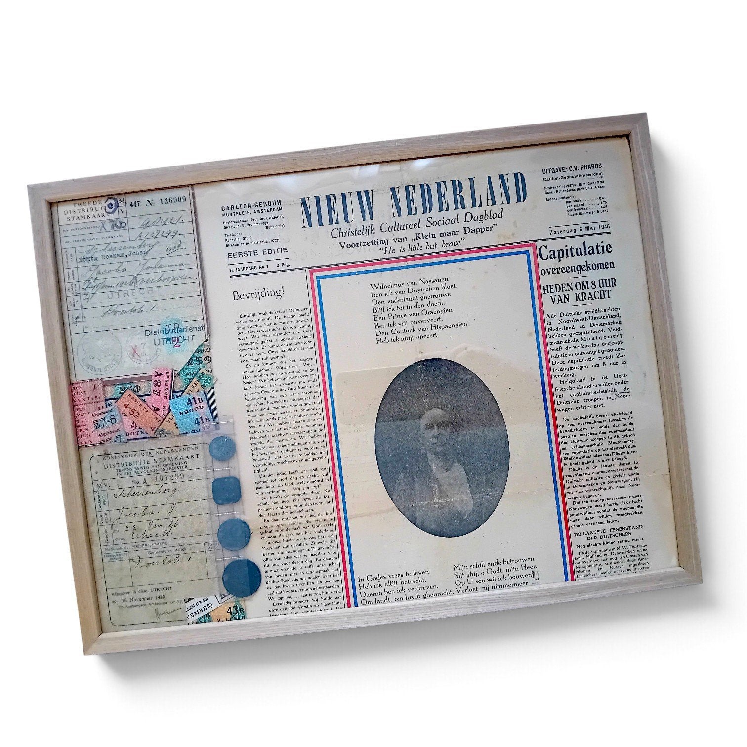 Set WW2 Lijst NL Nieuw Nederland Krant Stamkaart Zink Centen, Ophalen of Verzenden, Overige soorten, Nederland, Foto of Poster