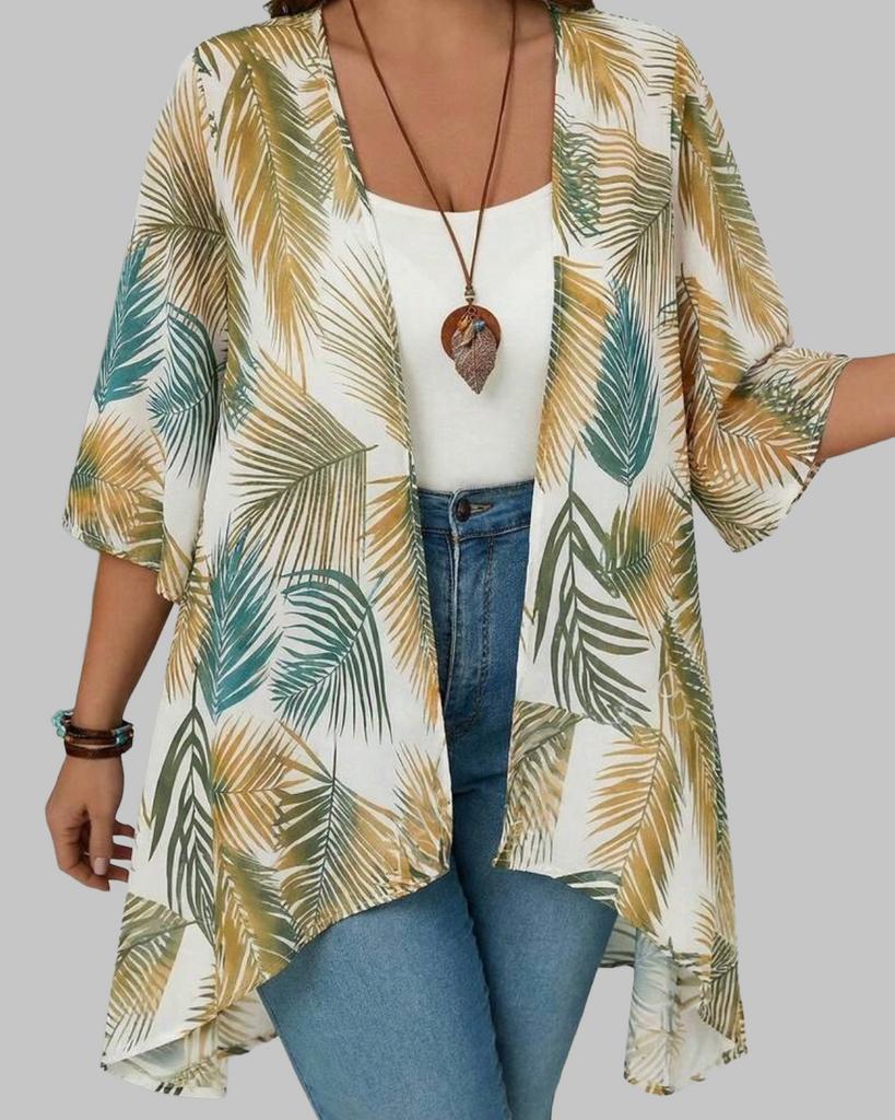 Zomerse Kimono met Palmbladprint (46-54), Kleding | Dames, Grote Maten, Nieuw, Trui of Vest, Overige kleuren, Verzenden
