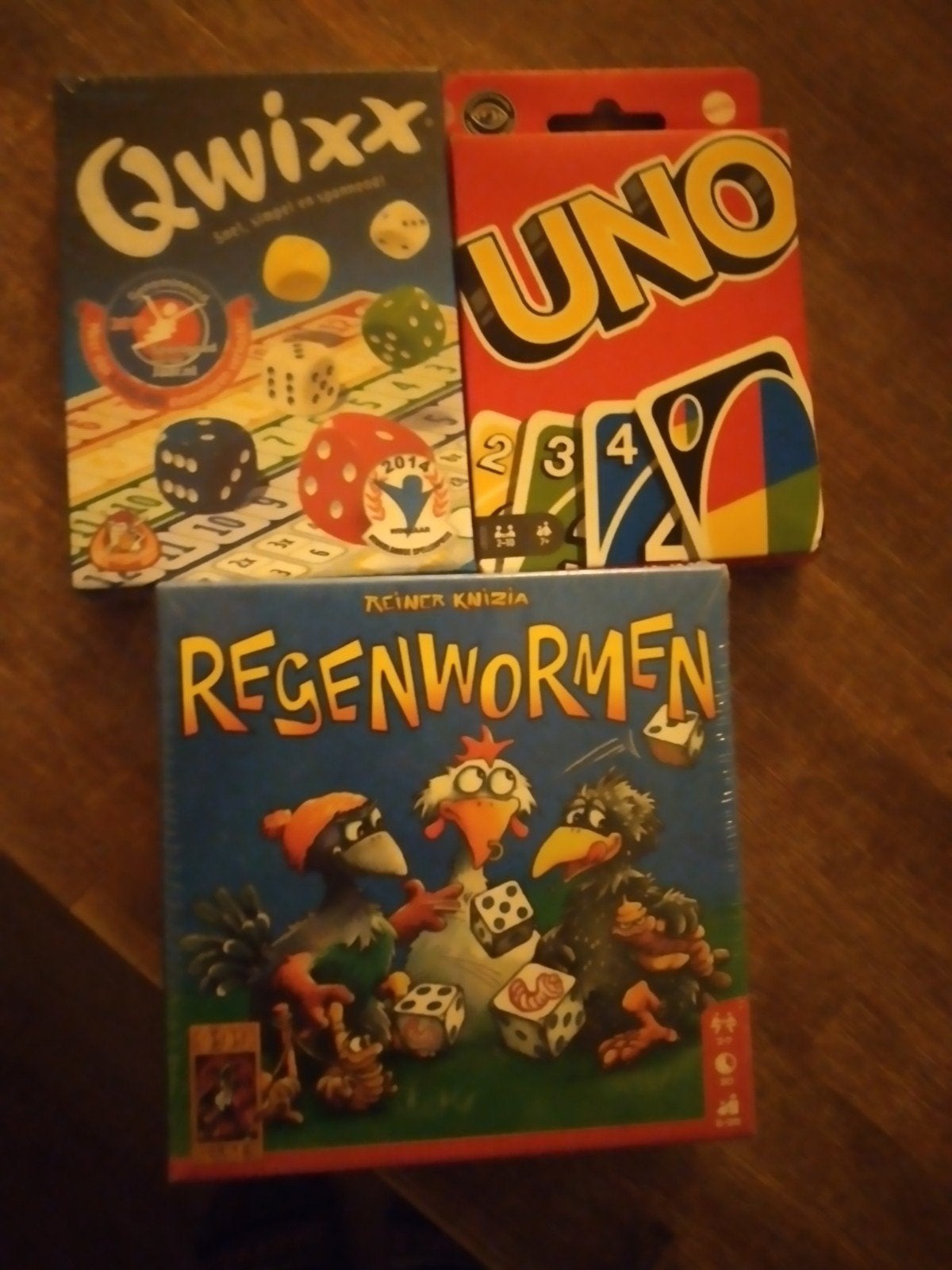 3 nieuwe spellen: Qwixx, Regenwormen en UNO, Drie of vier spelers, Ophalen of Verzenden, Nieuw