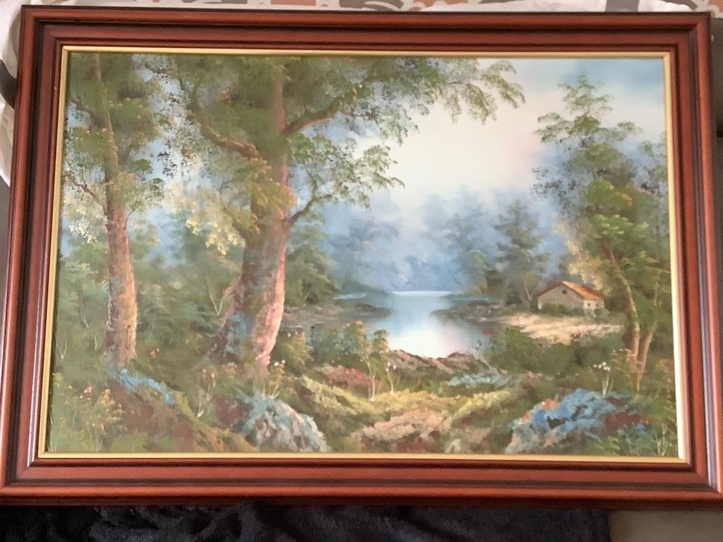 Olieverfschilderij Huisje bij een rivier, Ophalen, Oorspronkelijke maker, Zo goed als nieuw, Schilderij