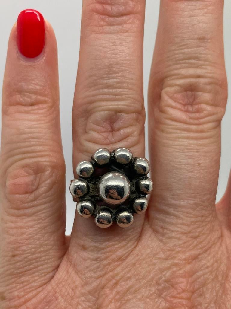D794 Prachtige zilveren modernist ring (verstelbaar), Sieraden, Tassen en Uiterlijk, Ophalen of Verzenden, Zilver, Ring