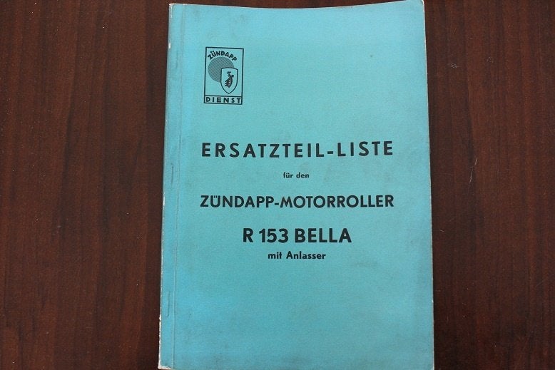 Zündapp R153 Bella 1956 Roller ersatzteil liste scooter, Ophalen of Verzenden, Overige merken