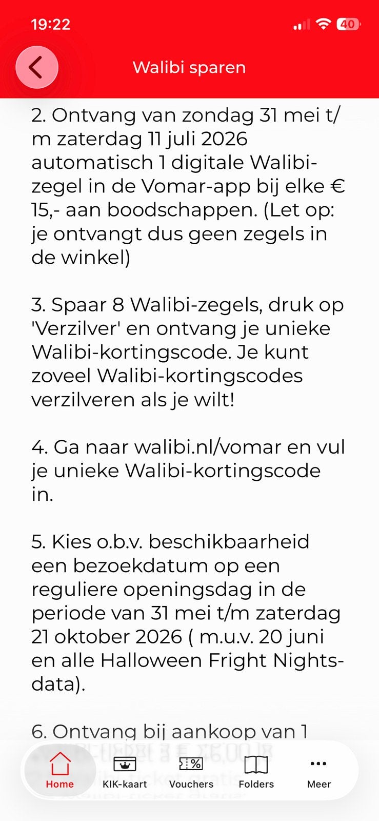 2e kaartje gratis walibi vomar actie, Eén persoon, Kortingsbon, Pretpark