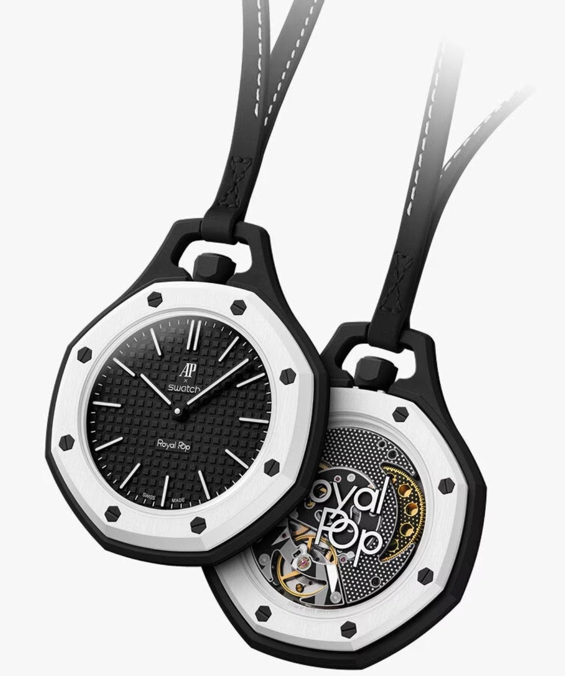 AP x Swatch Royal Oak Ocho Negro met luxe band naar keuze!, Kunststof, Polshorloge, Swatch, Nieuw