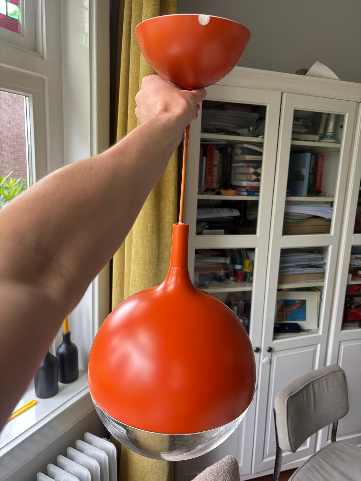 IKEA Väster Space Age Hanglamp Oranje, Huis en Inrichting, Lampen | Hanglampen, Ophalen of Verzenden, Gebruikt, Metaal, 50 tot 75 cm