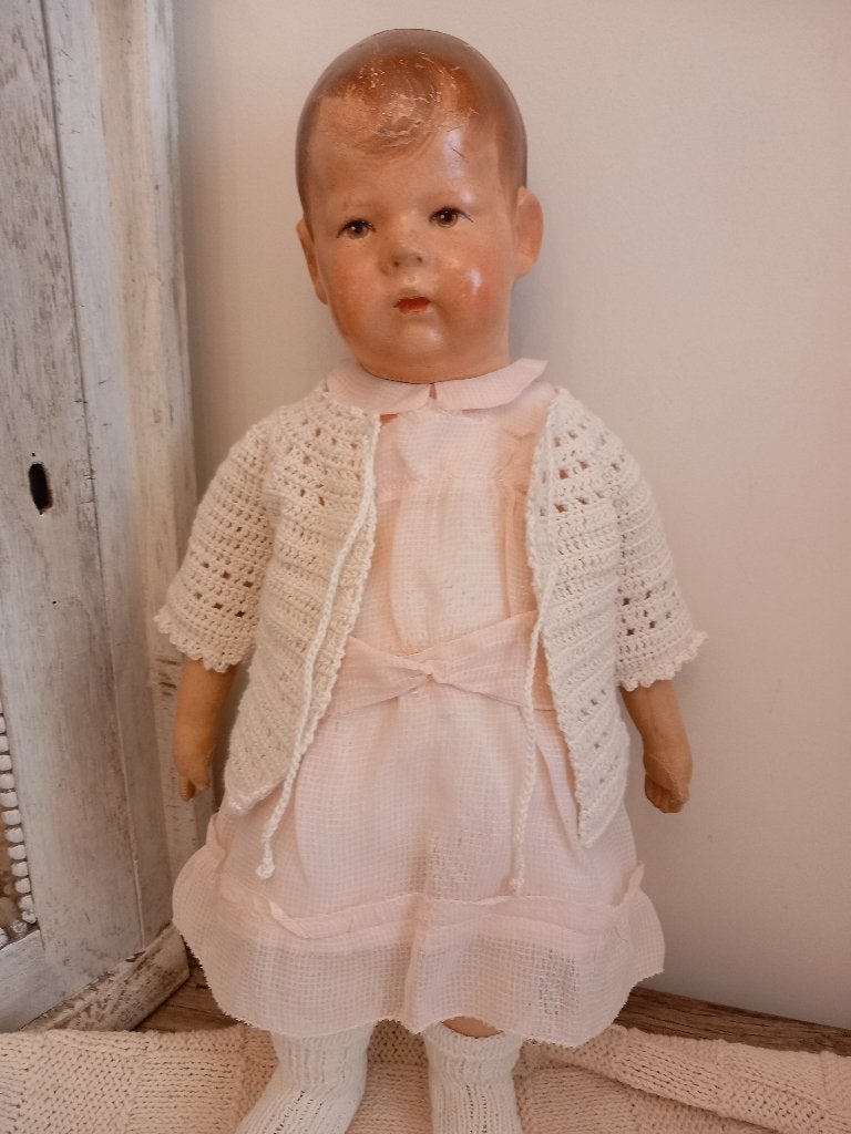 Vintage poppen jurkje met vestje uit Frankrijk.jaren 50, Verzamelen, Poppen, Ophalen of Verzenden, Zo goed als nieuw, Kleertjes