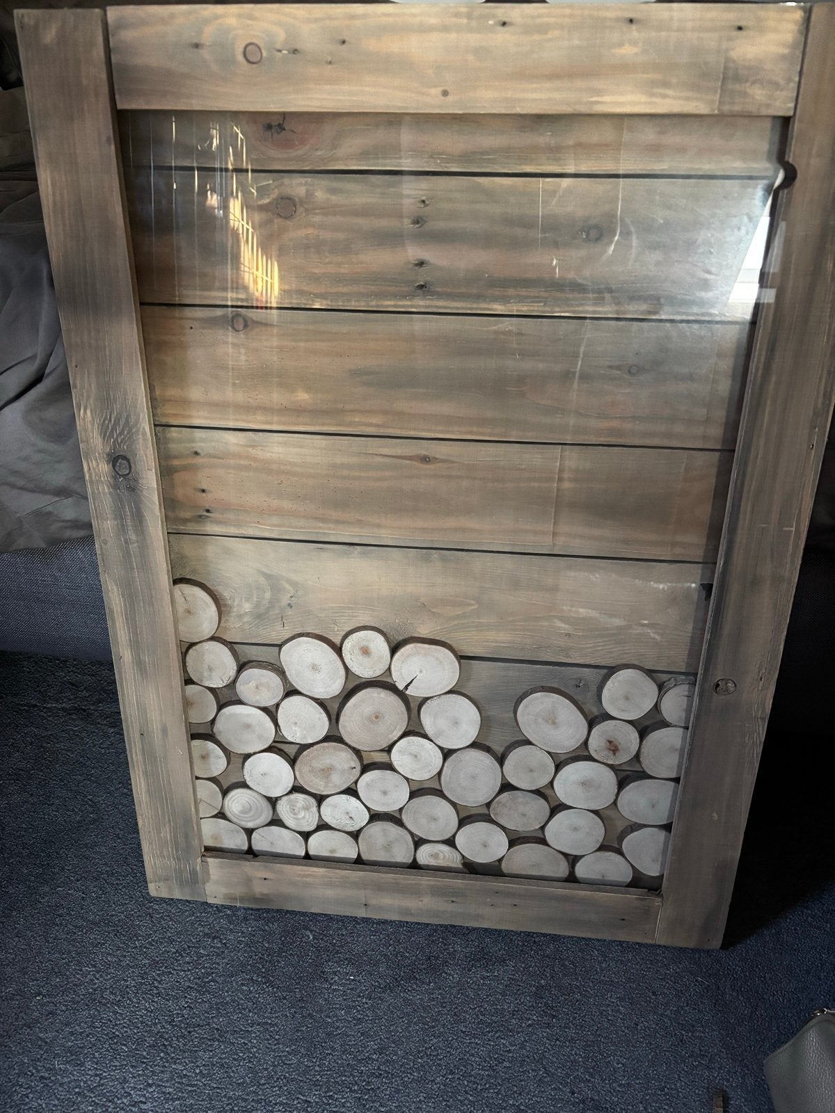 Uniek Houten Wandpaneel met Schijfjes - Handgemaakt, Ophalen, Hout, Zo goed als nieuw, Bruin