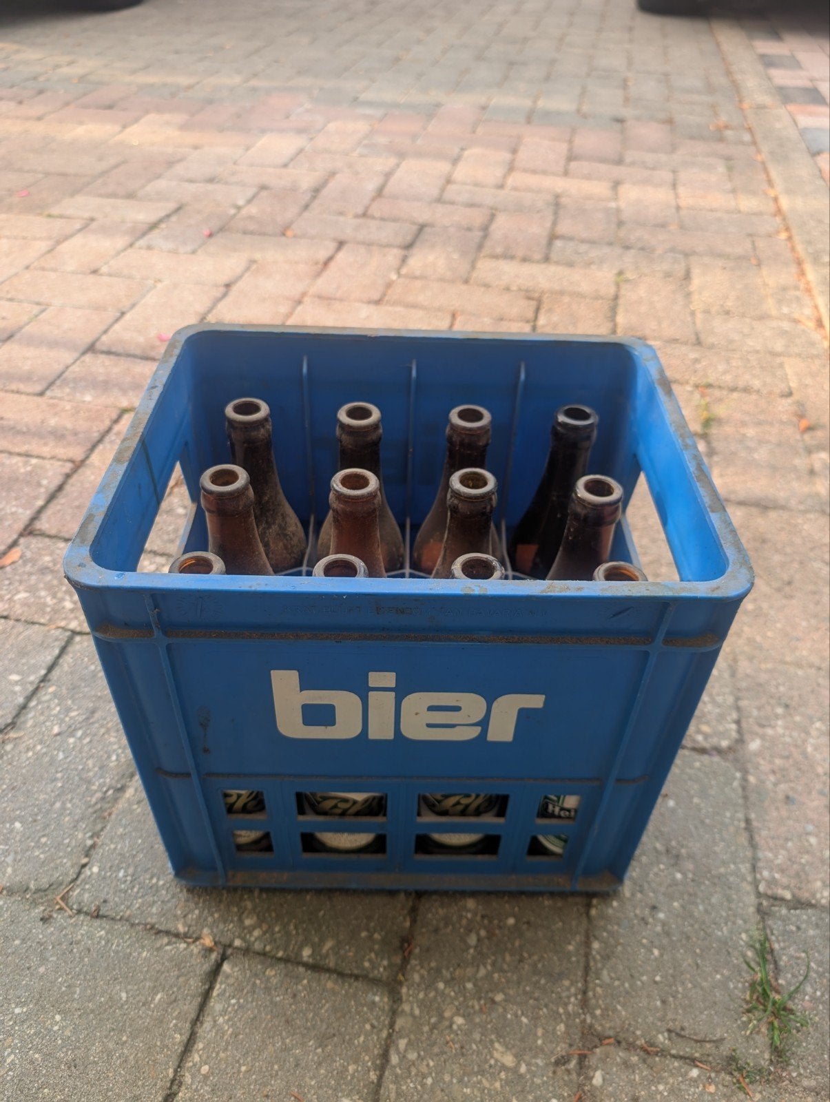 vintage bierkrat jaren 70/80 met lege bierflesjes, Verzamelen, Ophalen of Verzenden, Gebruikt, Flesje(s), Overige merken