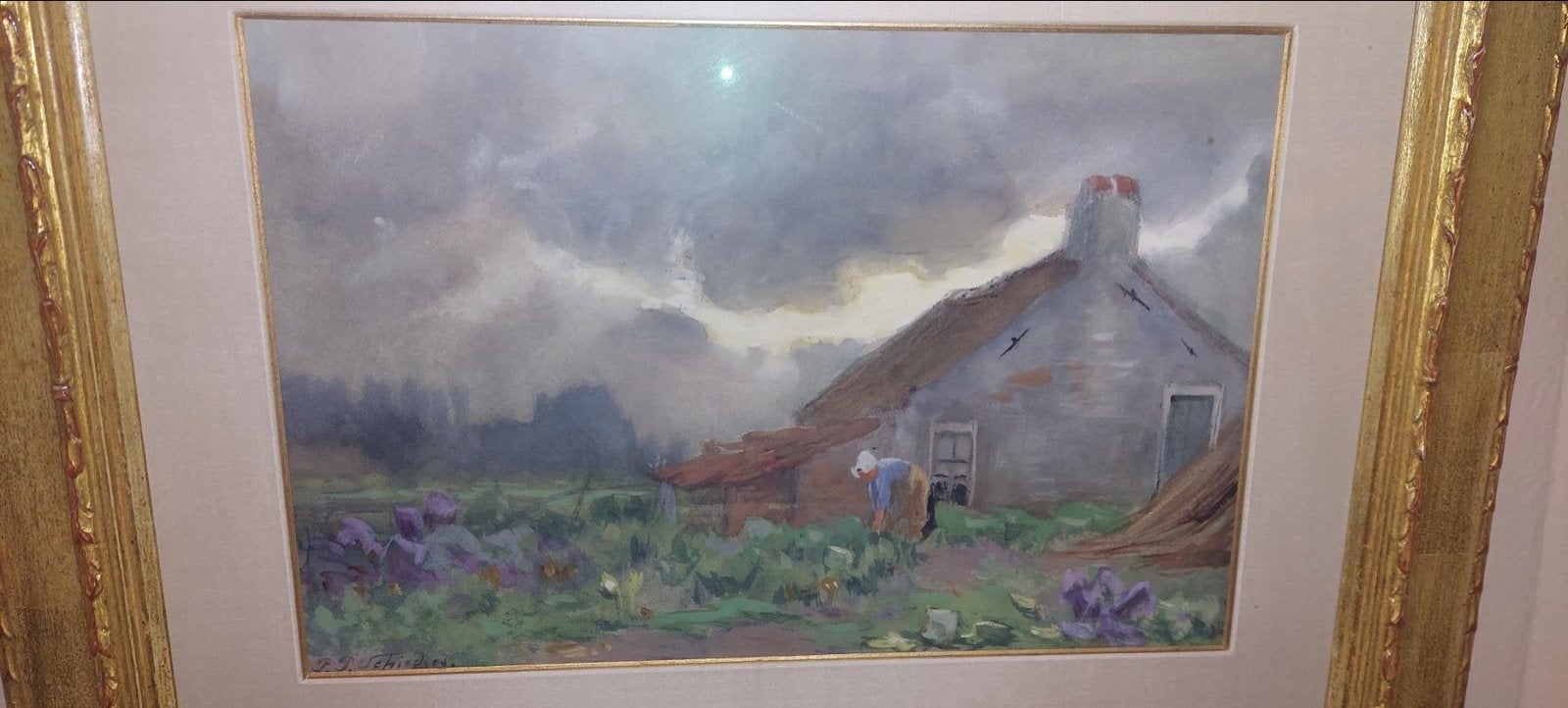 Vrouw in koolveld bij Haren - P.P. Schiedges, Ophalen, Doek, Portret of Personen, Realistisch