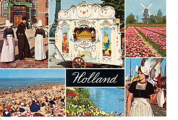 Ansichtkaart	Klederdracht	Bloemen	Molen	6-luik, Verzenden, 1960 tot 1980, Ongelopen, Klederdracht