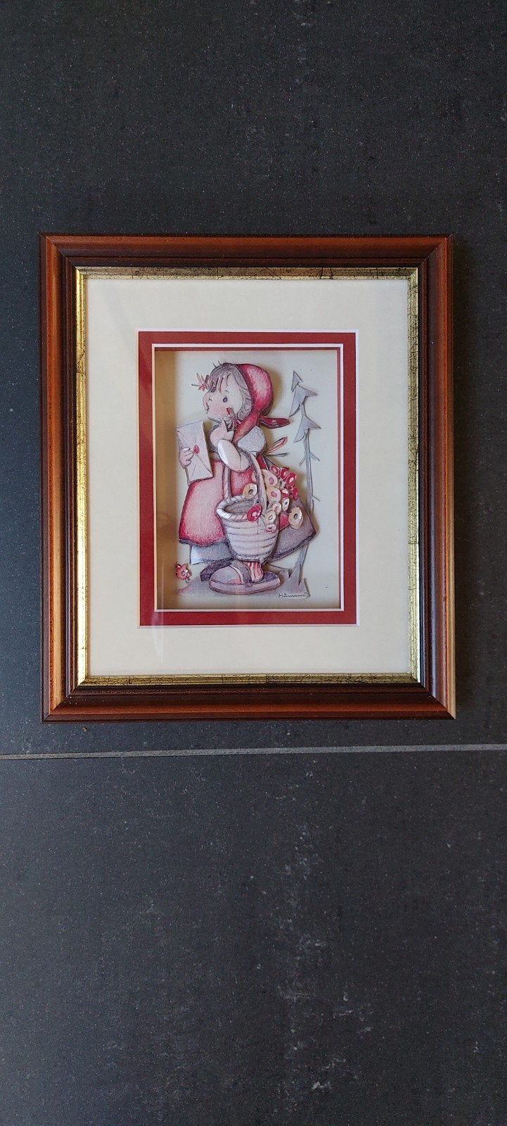 3D Hummeltje ingelijst - Meisje met mand en brief, Antiek en Kunst, Ophalen of Verzenden