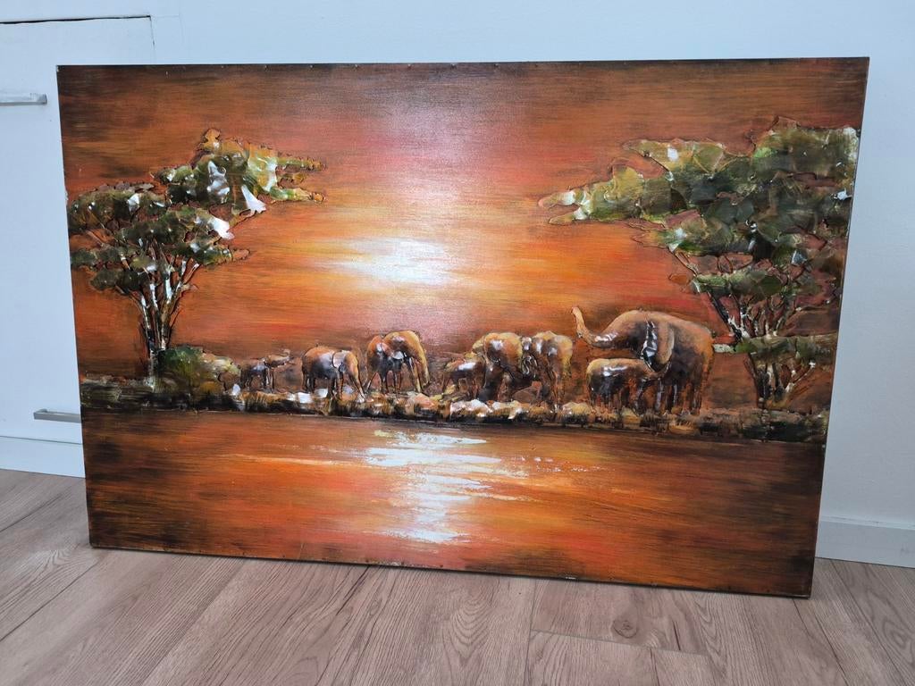 Kunst schilderij met olifant, Ophalen of Verzenden