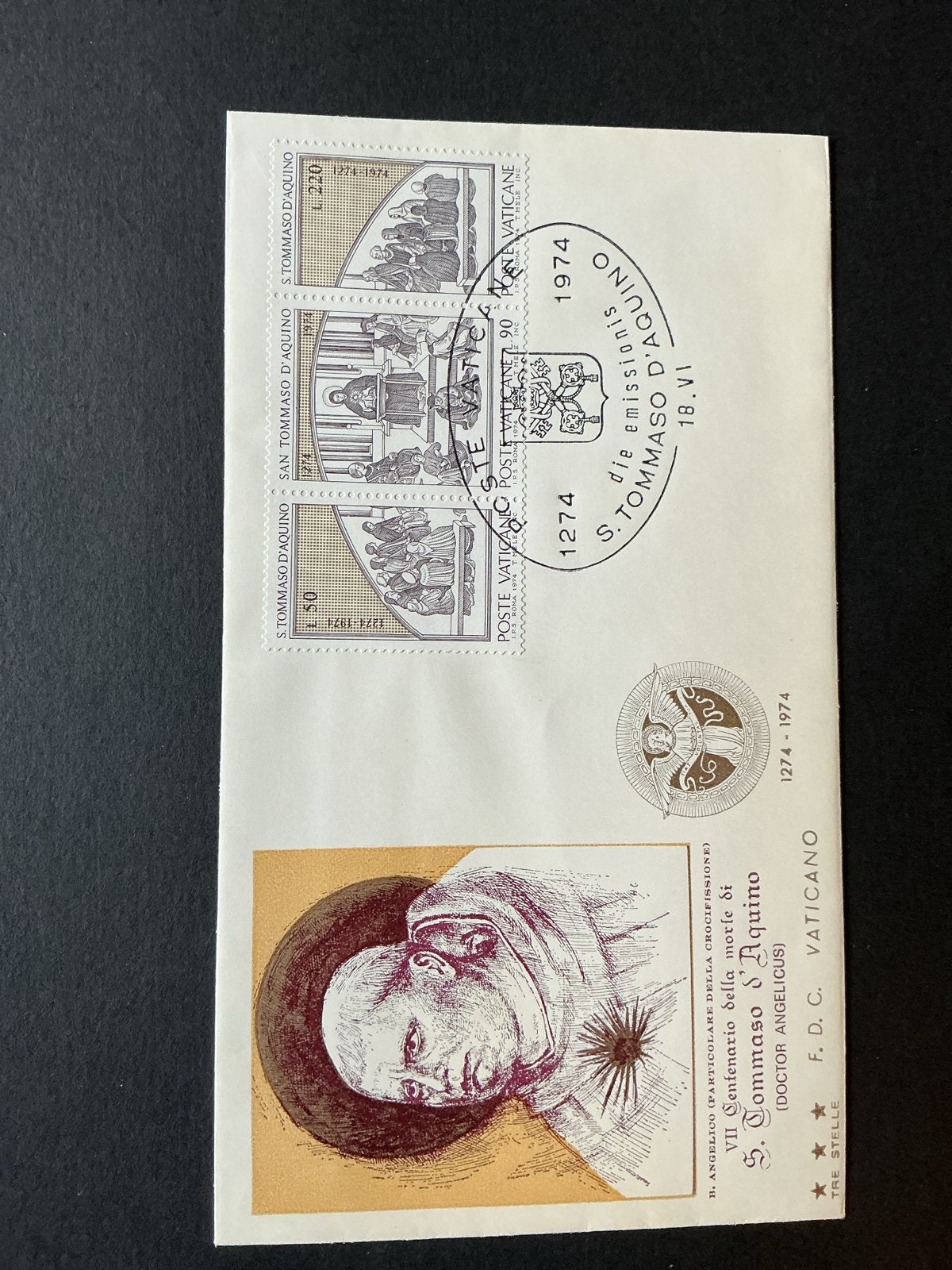 63. Vaticaan Eerste Dag Cover St. Thomas van Aquino 1974, Verzenden, Onbeschreven, Europa