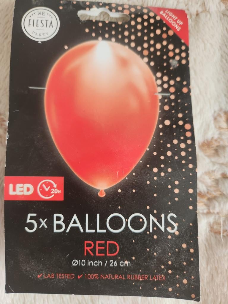 5x Rode LED Ballonnen - 26 cm, Ophalen of Verzenden, Nieuw, Versiering, Overige