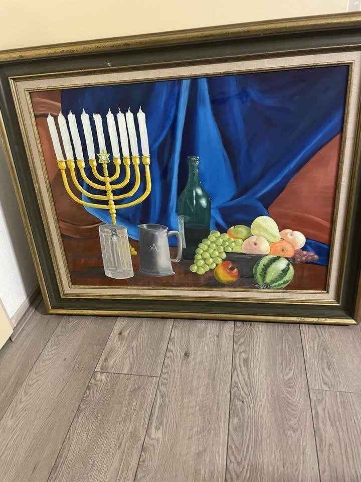Joodse Schilderij, Ophalen, Hout, Acrylverf, Overig onderwerp