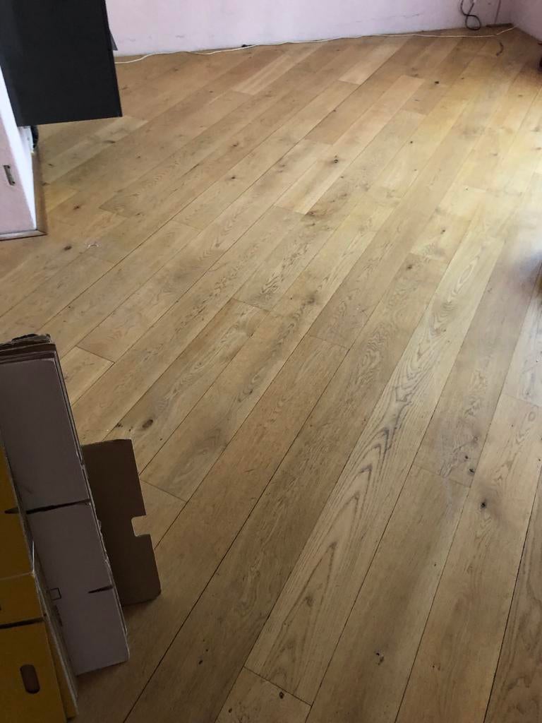 Massief Eiken Parket Rustiek 18mm - Duurzaam en Stijlvol, Parket, Gebruikt, Ophalen of Verzenden, 10 m² of meer
