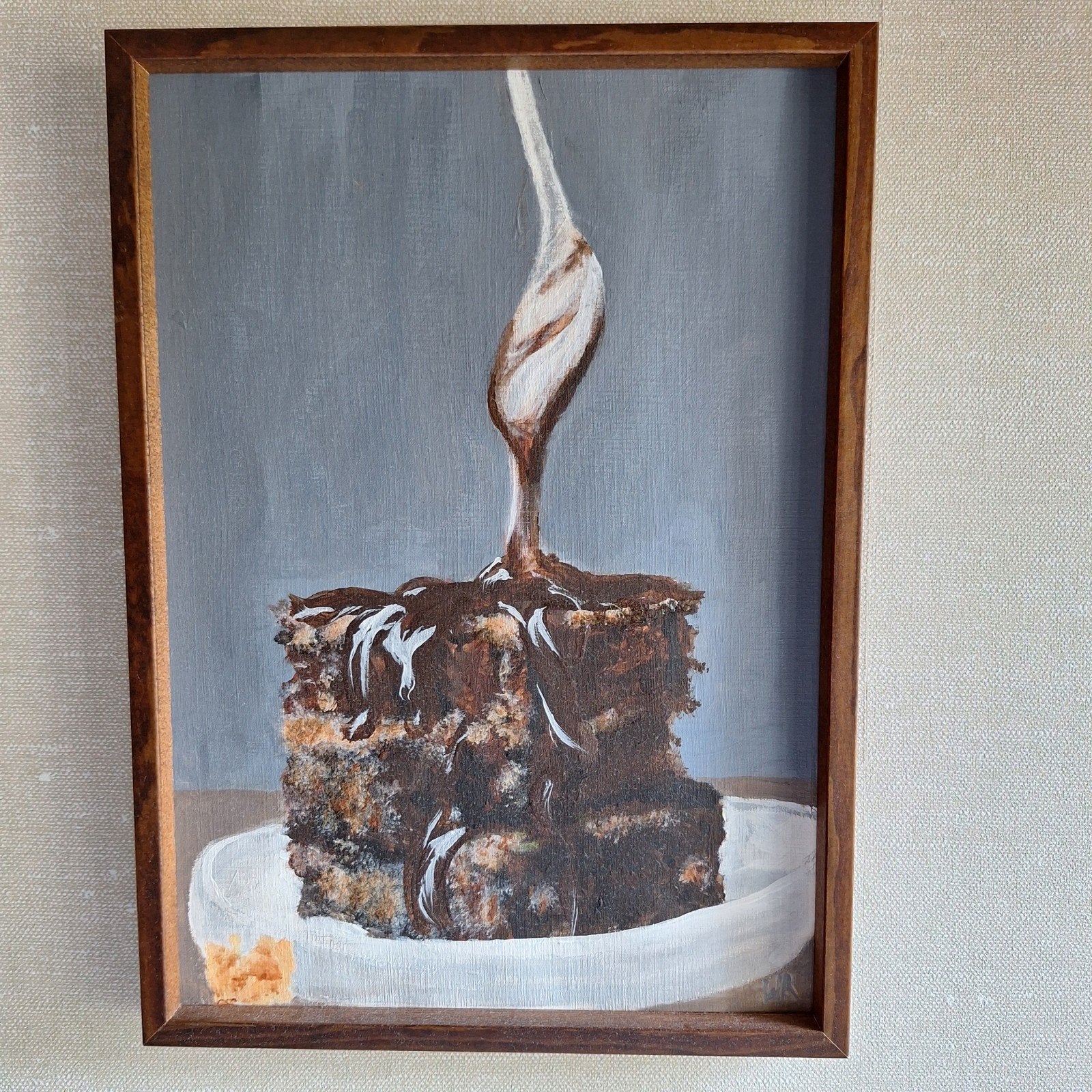 Schilderijtje gebakje, Ophalen of Verzenden, Minder dan 50 cm, Schilderij
