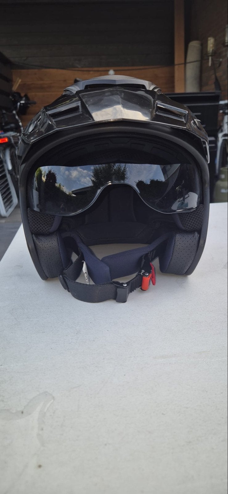 Zwarte Jethelm met vizier - Moto Helmets, Tweedehands, Ophalen, Overige merken, XL