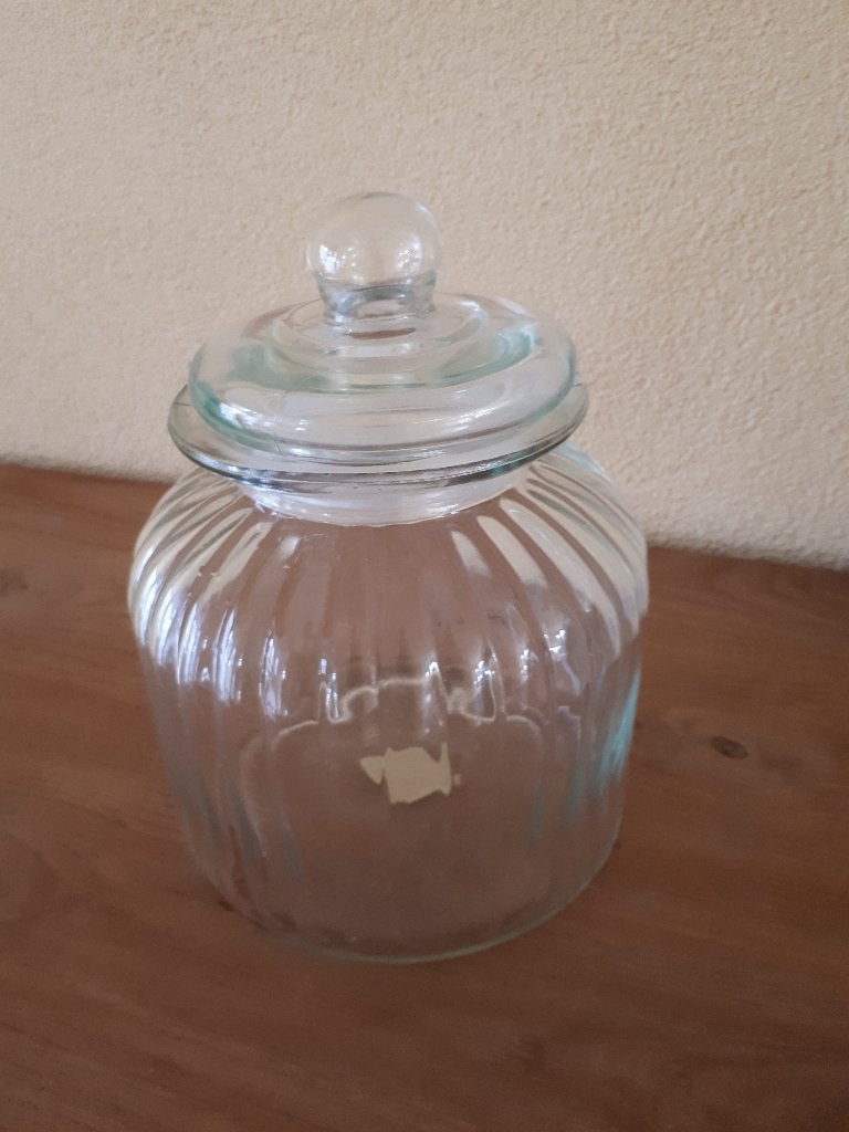 Glazen voorraadpotten met stopdeksel en glazen kopjes, Glas, Ophalen of Verzenden, Zo goed als nieuw, Voorraadpot