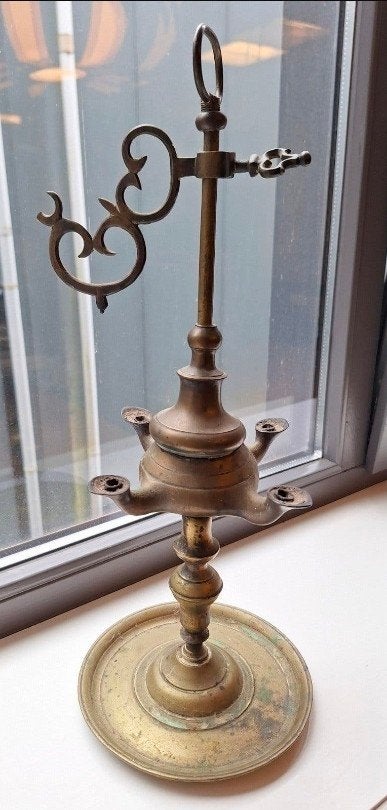 Antieke Messing Olielamp - Klassiek Design, Antiek en Kunst, Ophalen of Verzenden