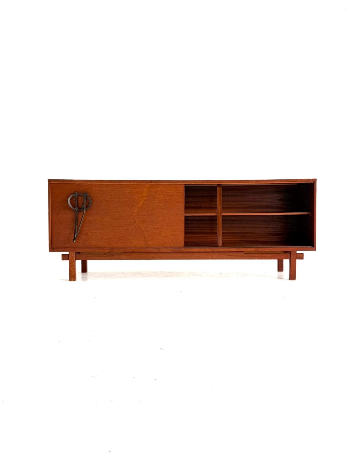 Vintage teakhouten sideboard, Jean Batenburg ‘60, Vintage retro buisframe design rotan webbing papercord deens, Jean Batenburg
