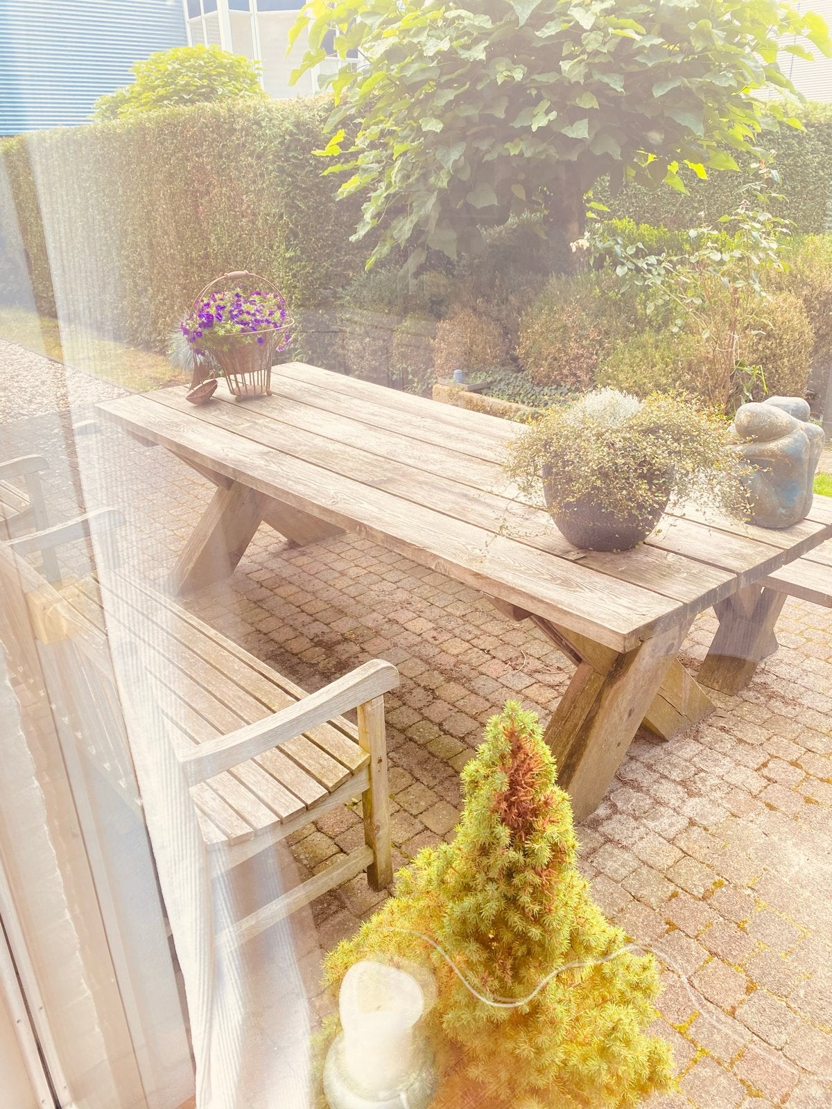 Robuuste houten picknicktafel voor buiten, Ophalen of Verzenden, Gebruikt, Rechthoekig, Hout