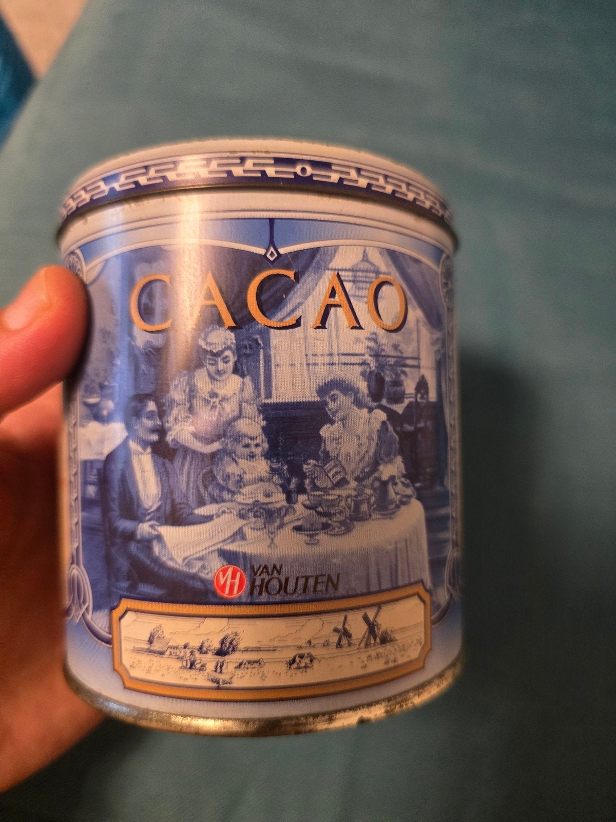 Vintage Van Houten Cacao Blik - Delft Blauw Design, Ophalen of Verzenden, Gebruikt, Overige, Overige merken
