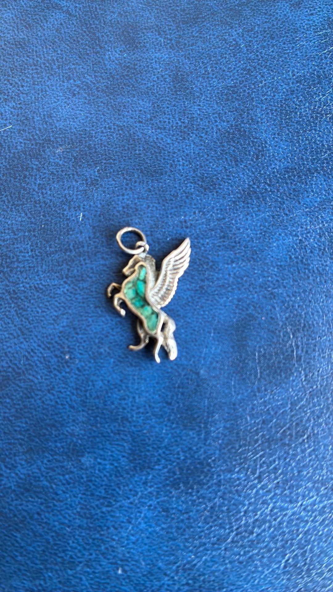 835 zilver hanger Pegasus met malachiet, Ophalen of Verzenden, Gebruikt, Groen, Zilver