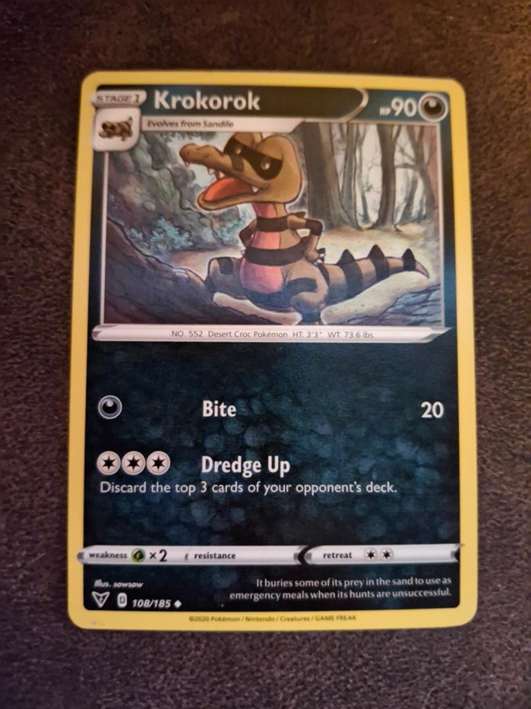 Krokorok Pokémon Kaart 108/185 - Zeldzaam, Ophalen of Verzenden, Zo goed als nieuw, Losse kaart