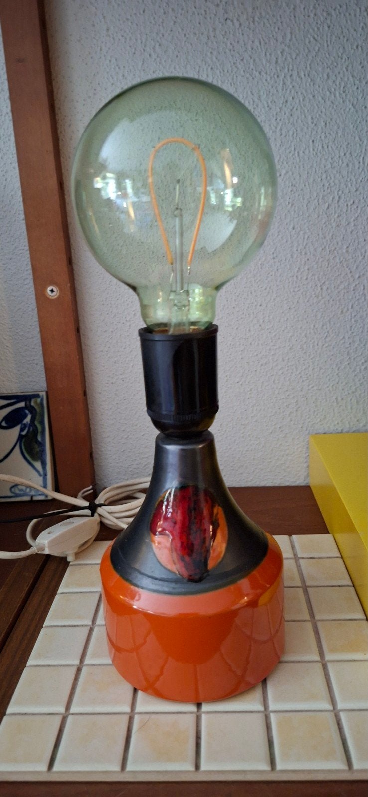 vintage retro keramiek oranje Scandinavische tafellamp, Ophalen of Verzenden